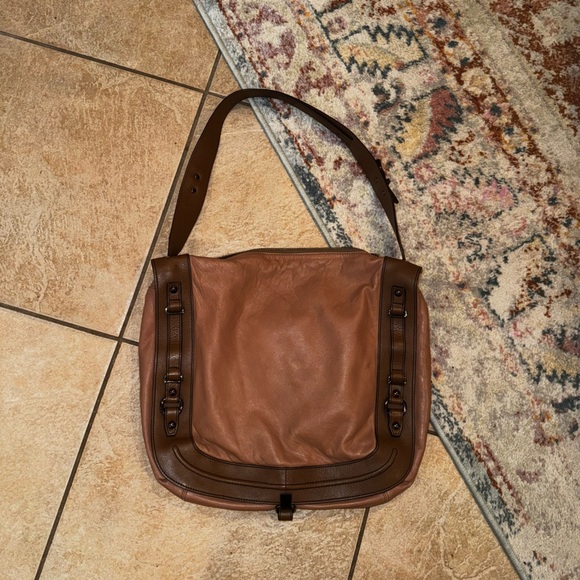 Kooba Brown Leather Two Tone Large Shoulder Bag Purse Adjustable Strap Used